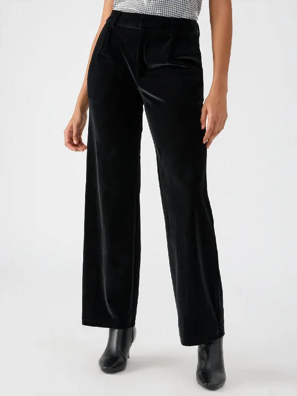 Faye Semi High Rise Velvet Trouser Pant In Black