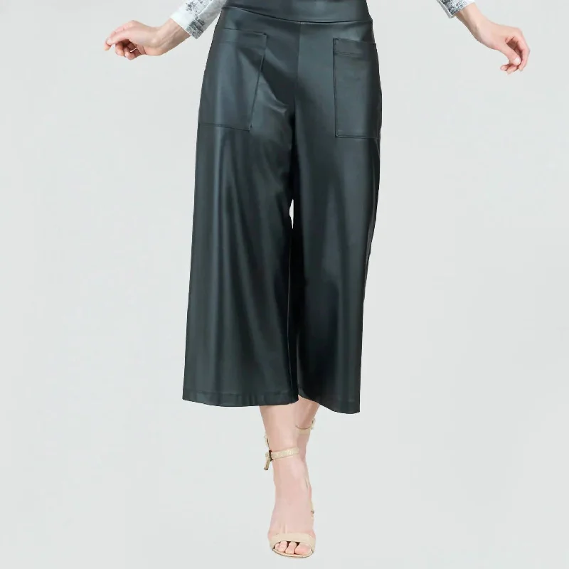 Liquid Leather Front Pocket Gaucho Pants In Black