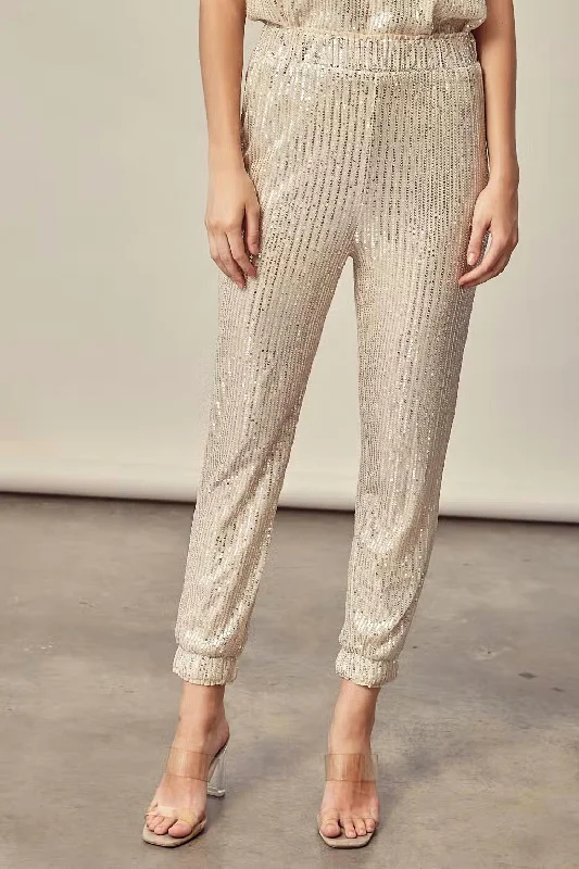 Time To Shine Sequin Jogger Pant In Champagne