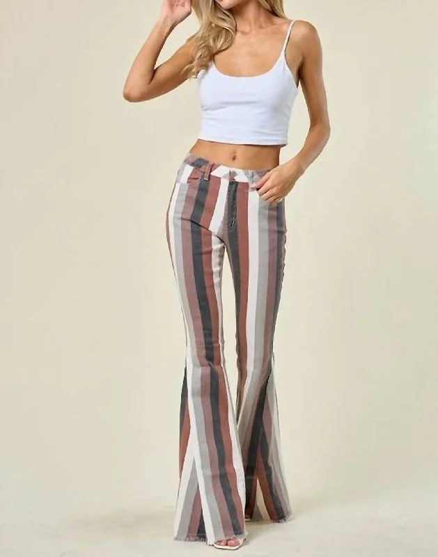 Women's Flares Pants In Brown Multi Striped