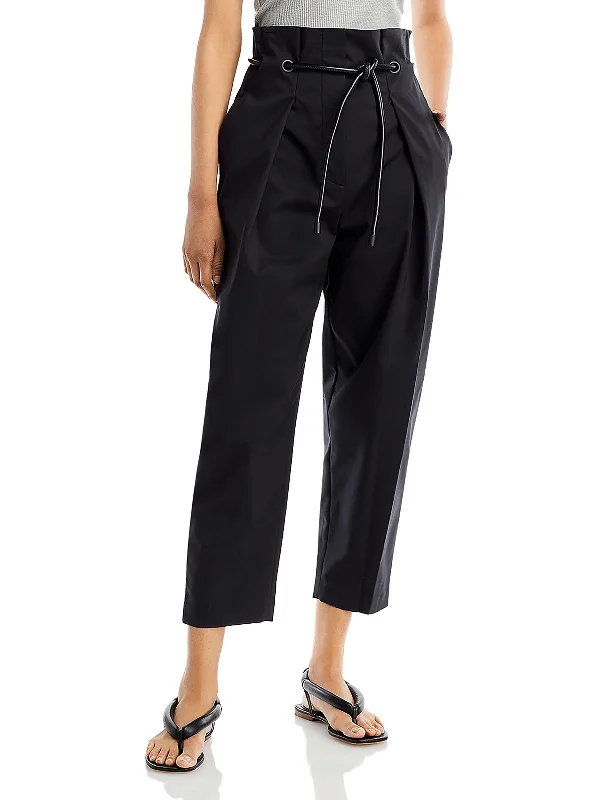 Womens Pleated Cotton Straight Leg Pants