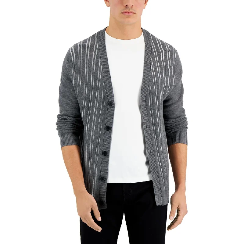 Alfani Mens Stripe V-Neck Cardigan Sweater