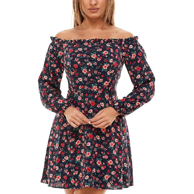 B. Darlin Womens Juniors Floral-Printed Mini Fit & Flare Dress