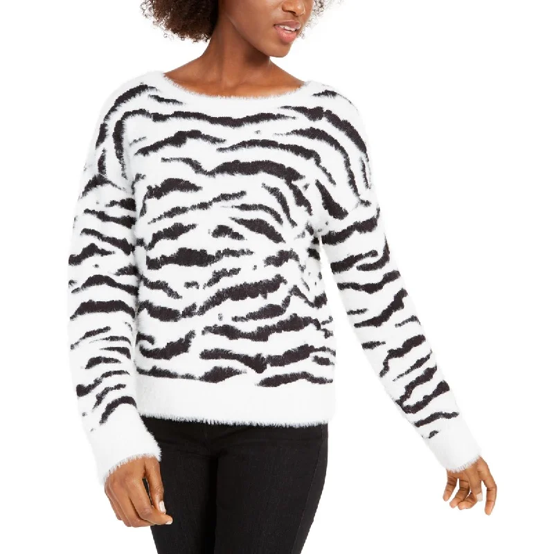 Bar III Womens Zebra Print Crewneck Pullover Sweater