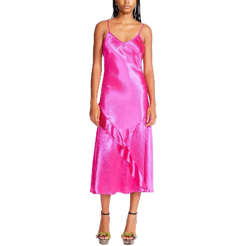 Betsey Johnson Womens Satin Ruffled Slip Dress