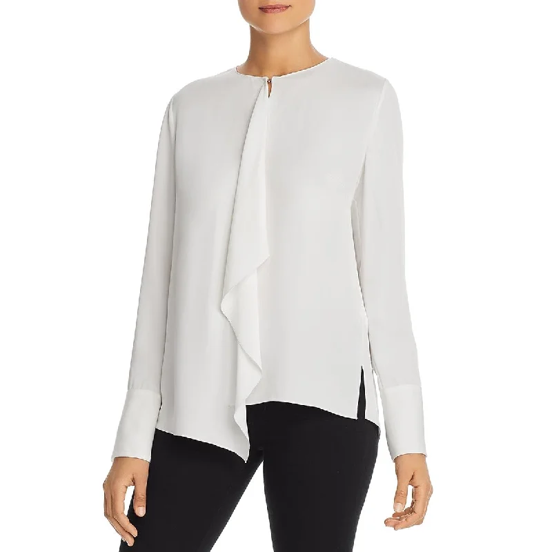 Elie Tahari Womens Pernilla Silk Drape Front Blouse