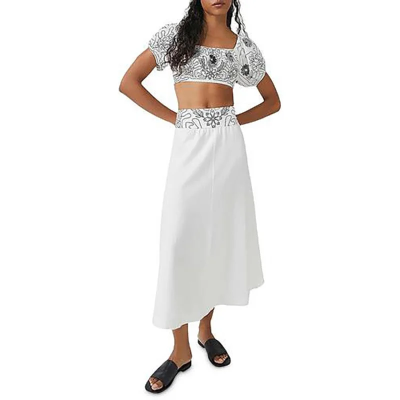 Free People Womens Embroidered Long Maxi Skirt