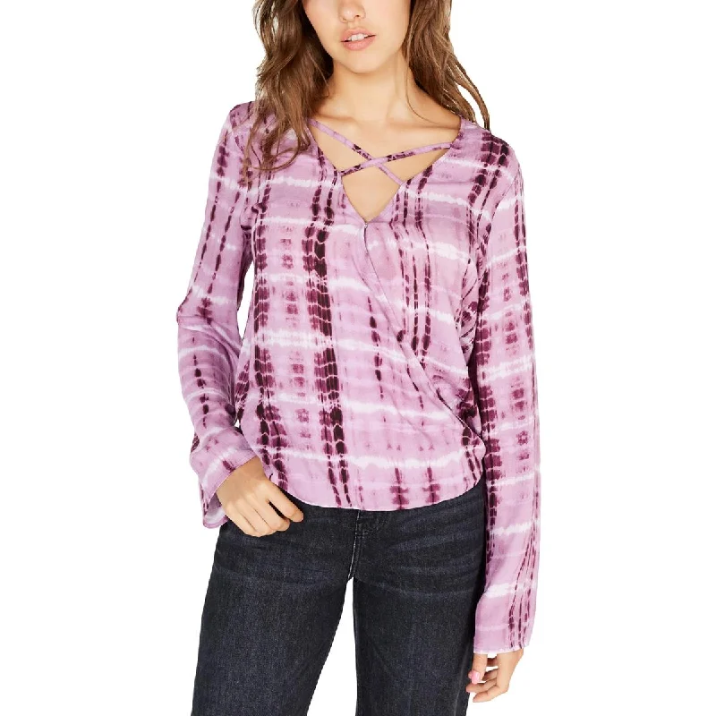 Freshman Womens Juniors Tie-Dye Surplice Blouse