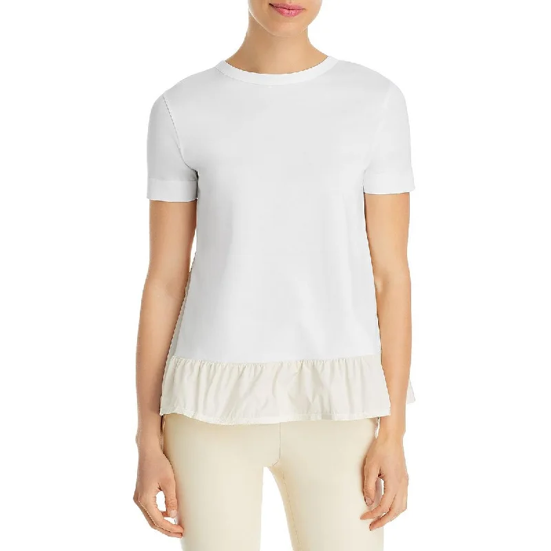 Herno Womens Mixed Media Short Sleeve Peplum Top