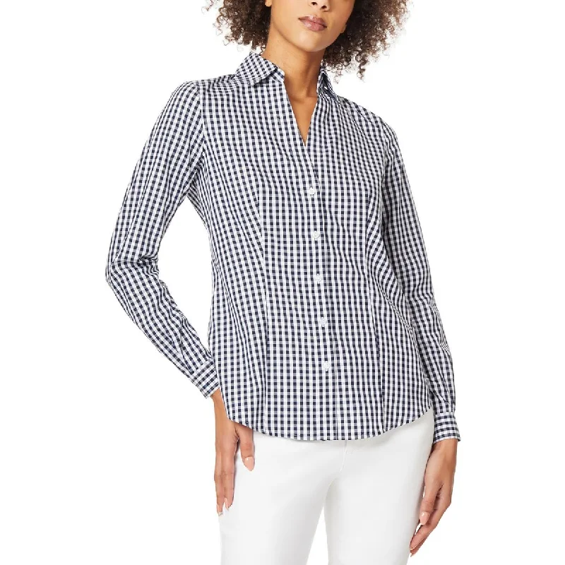 Jones New York Womens Cotton Gingham Button-Down Top