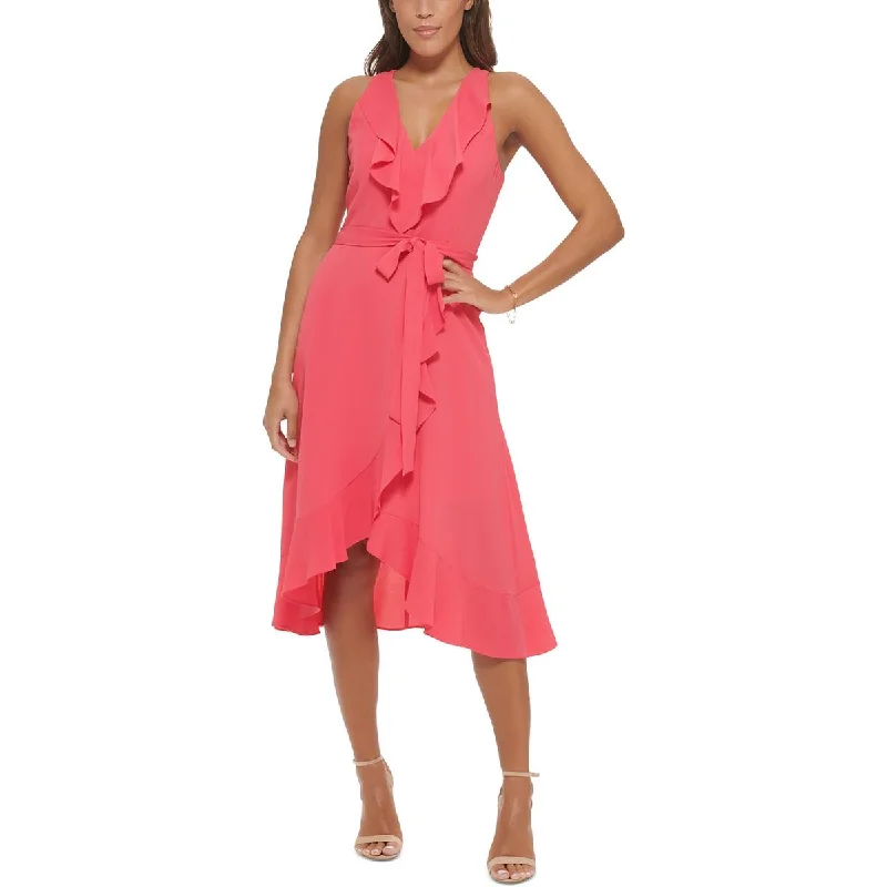 Kensie Womens Asymmetric Mid-Calf Wrap Dress