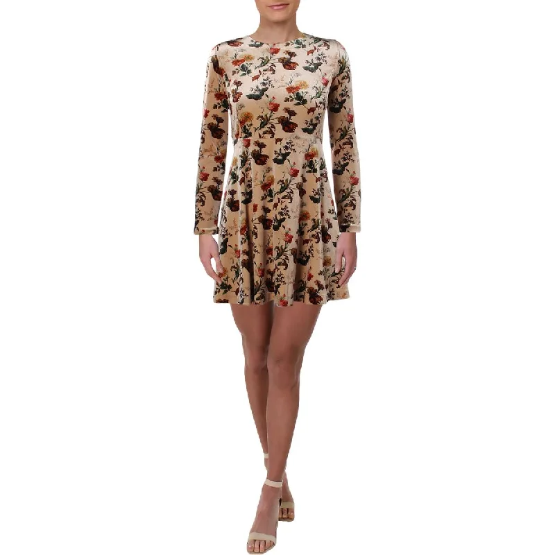 Madisonne Womens Velvet Floral Mini Dress