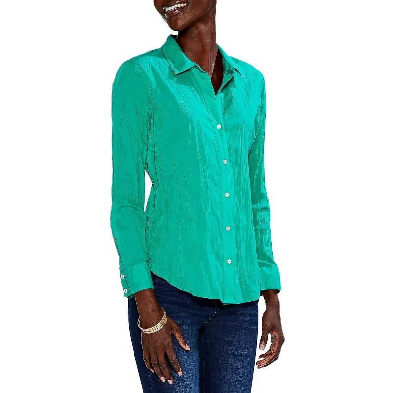 Nic + Zoe Womens   Collar Crinkle Shirt Button-Down Top