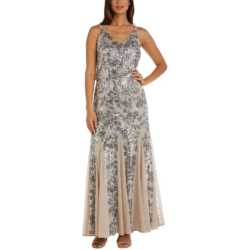 R&M Richards Womens Sequined Mesh Evening Dress