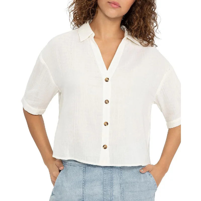 Sanctuary Womens Button Front Collared Blouse