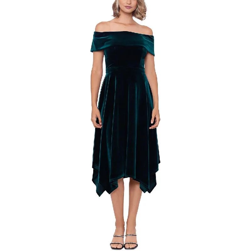 X by Xscape Womens Velvet Midi Cocktail and Party Dress