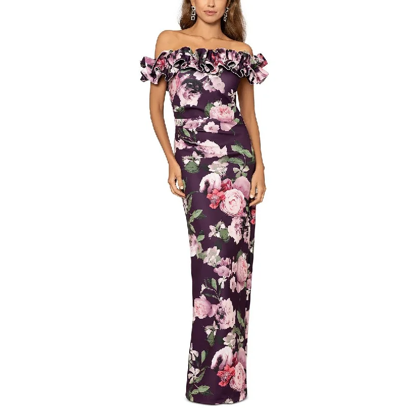 Xscape Womens Ruffled Long Evening Dress