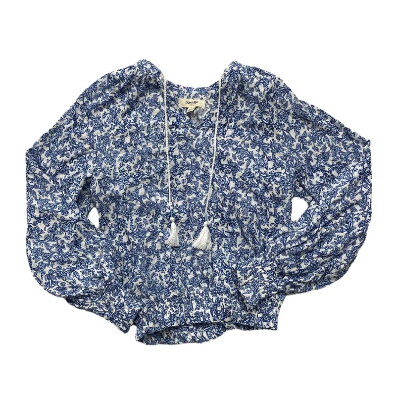 Blue & White Top Long Sleeve Porridge, Size S