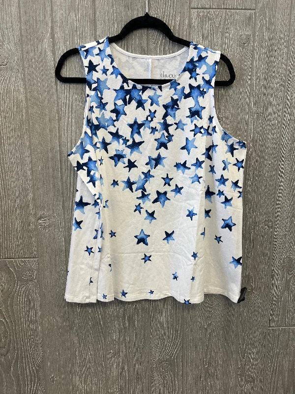 Top Sleeveless By Denim And Company In Blue & White, Size: 1x