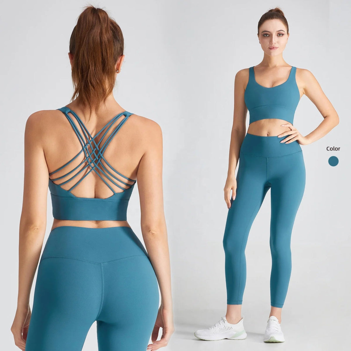 Women Yoga Set: 2 Pcs Backless Workout Bra and High Waist Gym Leggings for Ultimate Comfort