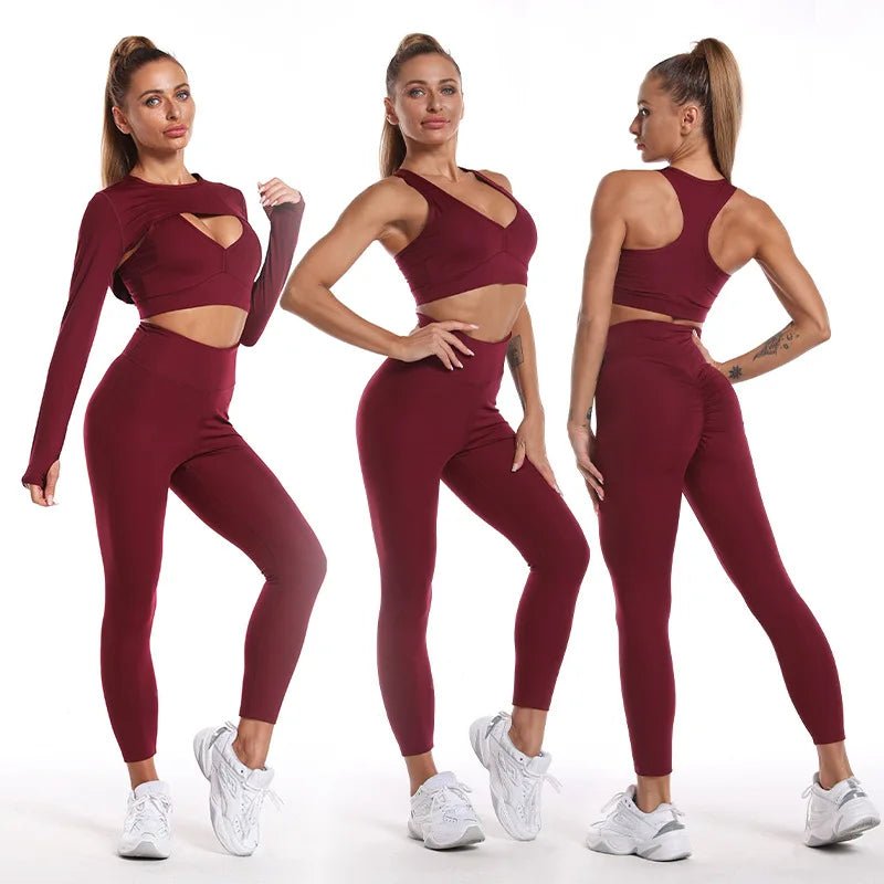 Workout Sets for Women 3 Piece Yoga Outfits Breathable  High Waisted Yoga Sets